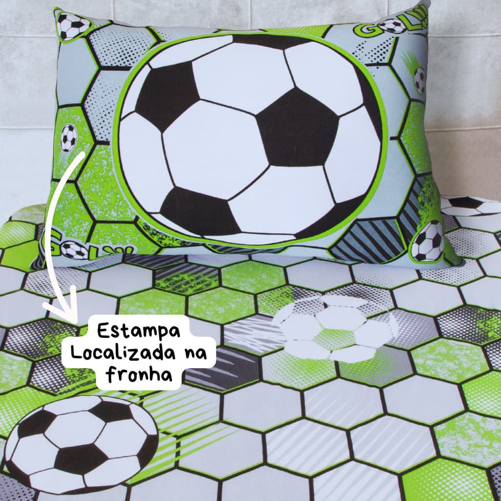 Jogo de Cama Solteiro Infantil Com Elástico Futebol Bola 2 Peças