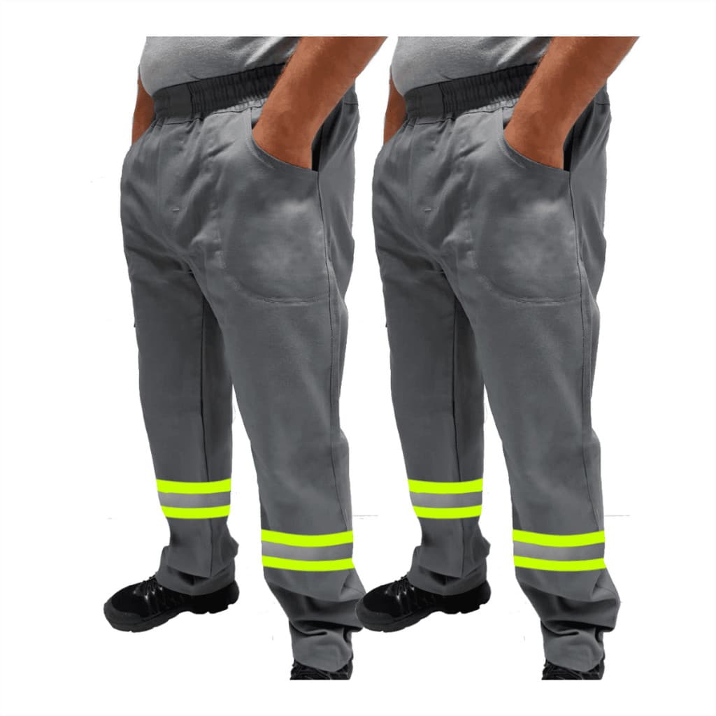 Kit C/ 2 Calça de Uniforme Encanador Brim Profissional Reforçada Com Faixa Refletiva Verde