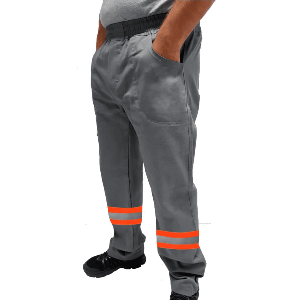 Calça de Skatista Brim Pesado Profissional Reforçada Com Faixa Refletiva Laranja