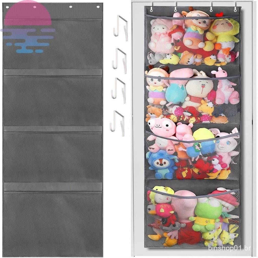 Saco De Armazenamento De Animais Recheado Sobre O Organizador Com 4 Bolsos Grandes Para Brinquedos De Pelúcia De Bebê sa
