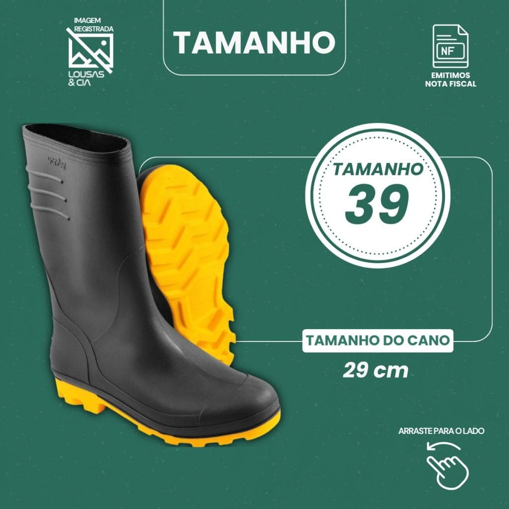 Bota de Segurança PVC Cano Alto Borracha para Motociclista Motoboy Antiderramente