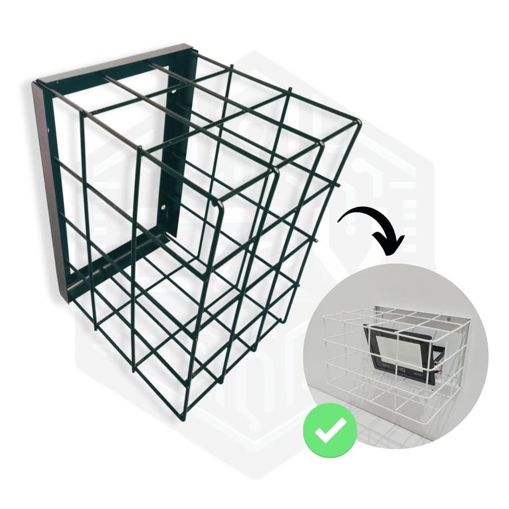 Grade de Proteção Estilo Gaiola Para Refletor de 100W Sem Chapa Branco & Preto | Prático & Elegante