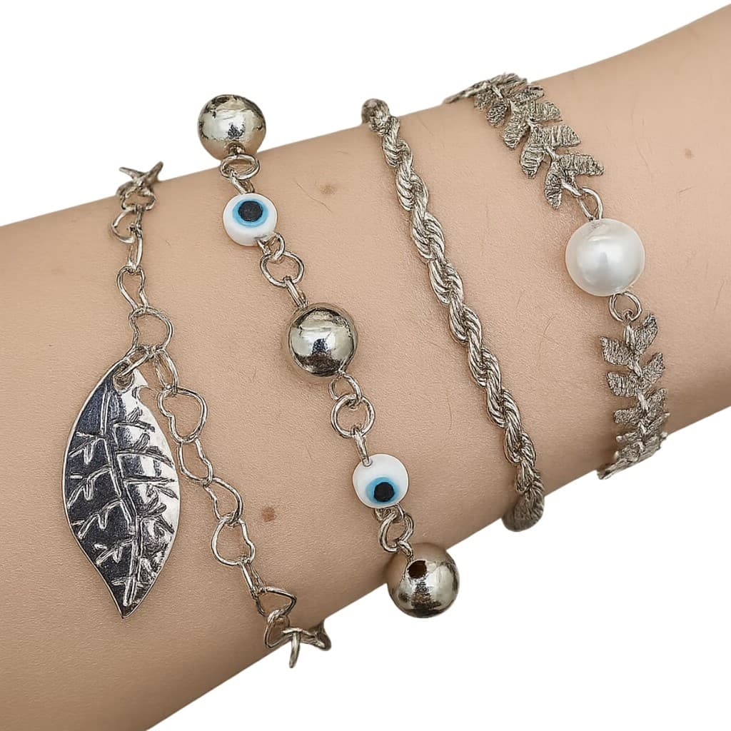 Pulseiras Prateada, Kit Com 10 Diferentes, Atacado