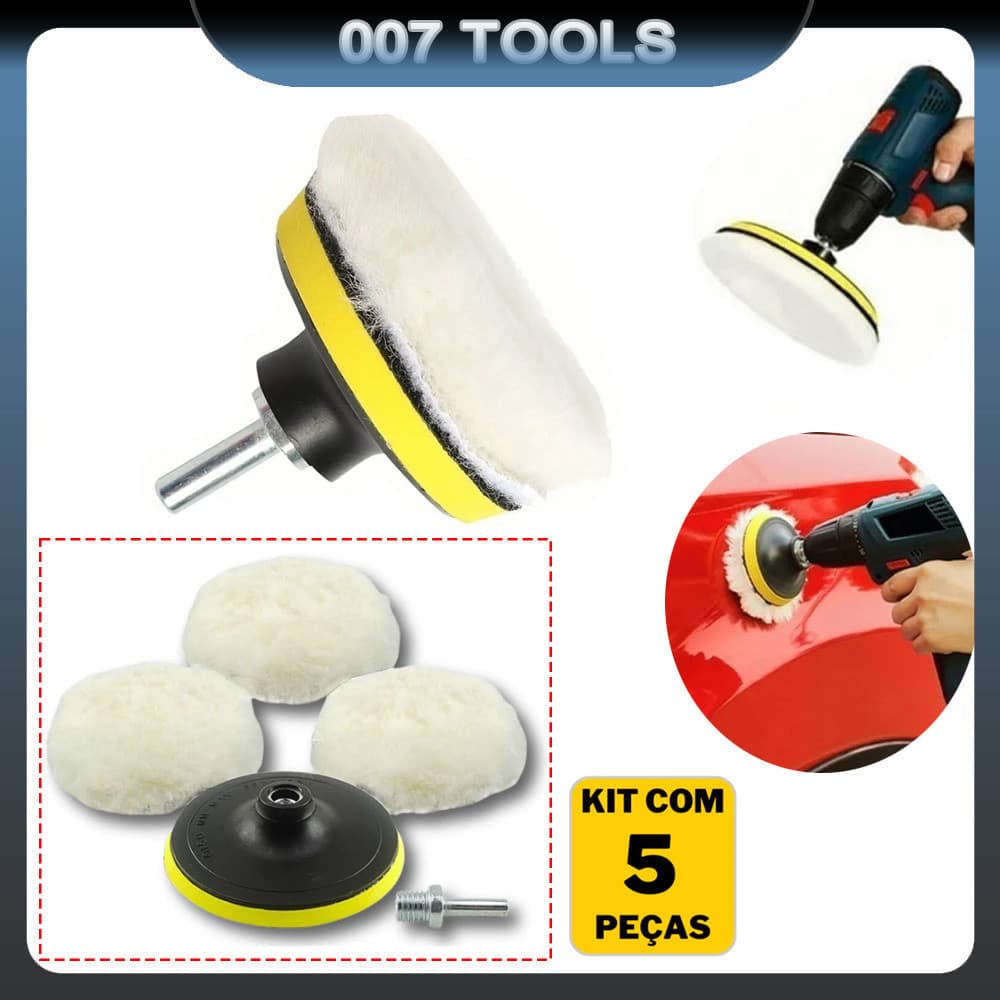 Kit 3 Boina De Lã Polimento Automotivo Suporte Com Velcro Para Politriz Parafusadeira E Furadeira