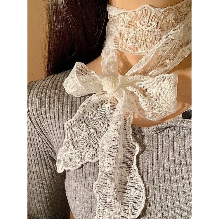 Puro desejo estilo fita de renda branca longo listrado cachecol estilo coreano elegante All-Match acessórios cinto fita