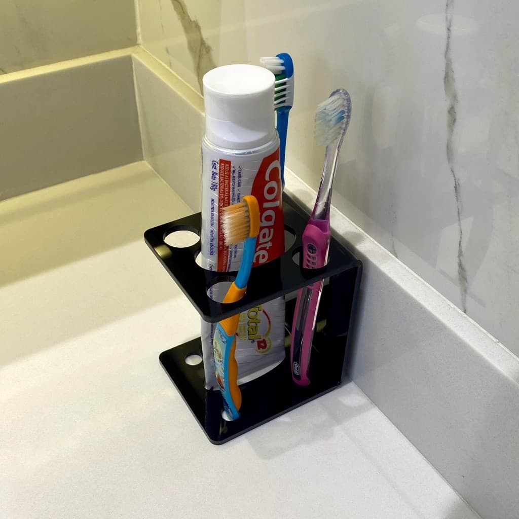 Suporte organizador para escovas de dentes e pasta de dentes, organizador de pia de acrílico Preto