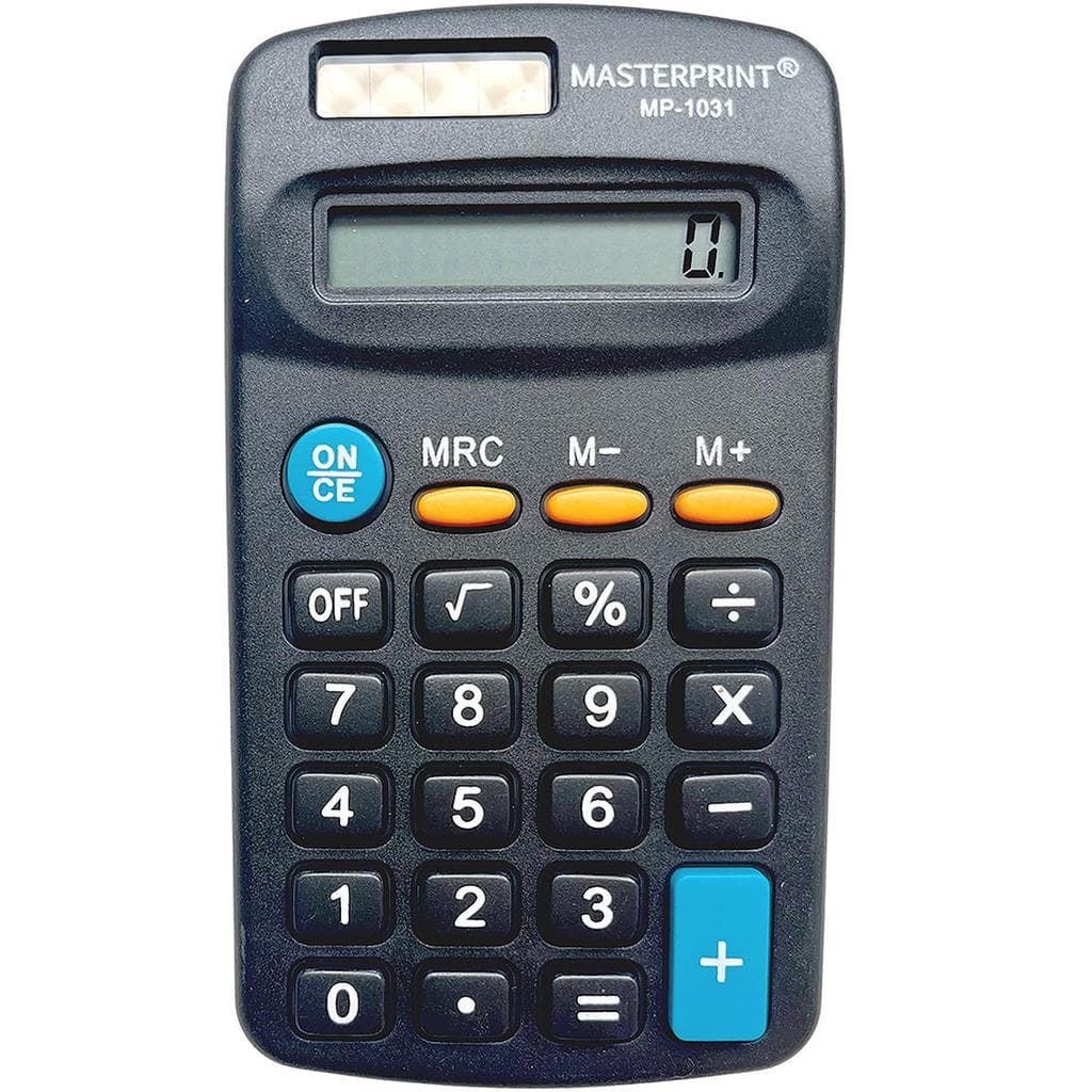 Calculadora Eletrônica Pequena de Bolso Masterprint MP-1031 - 8 Dígitos, Alimentação Solar e Bateria