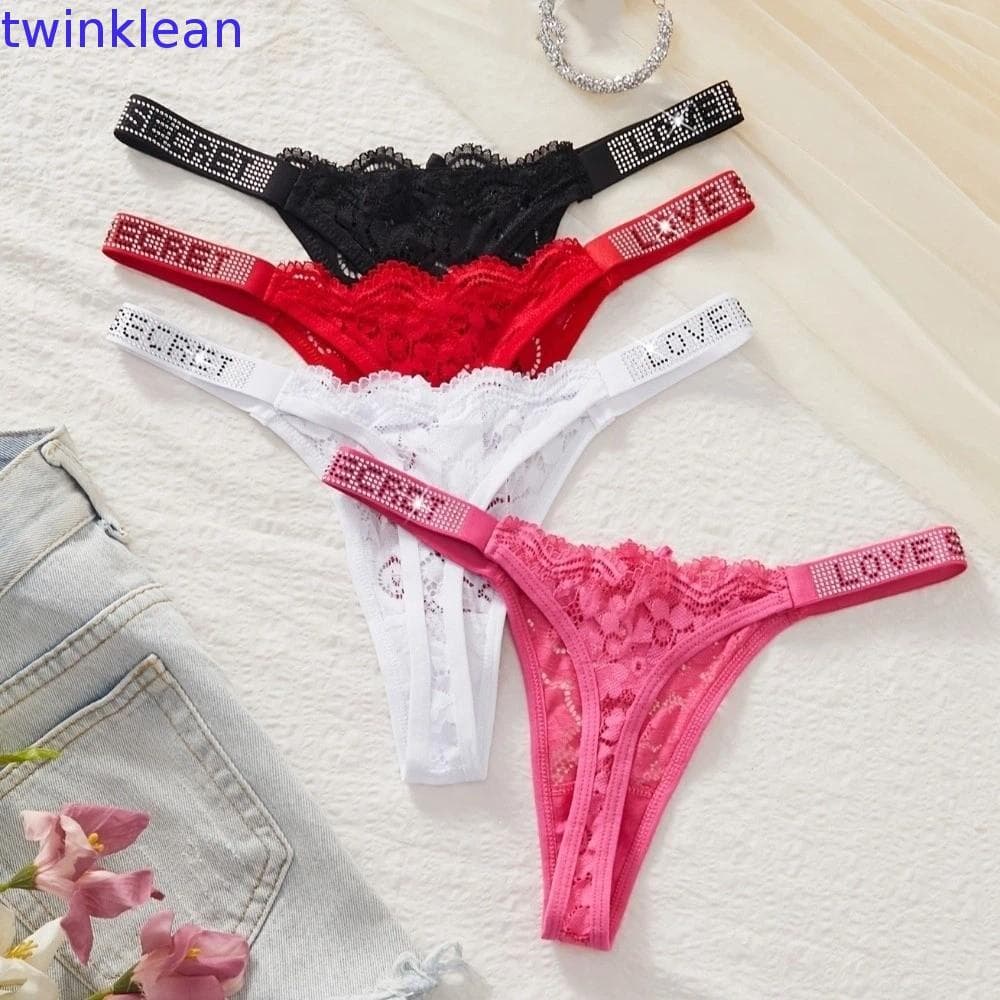 TWINKLEAN Tanga Sem Costura , Calcinha Bordada De Cintura Baixa Com Flores De Renda , Cueca De Biquíni Feminina
