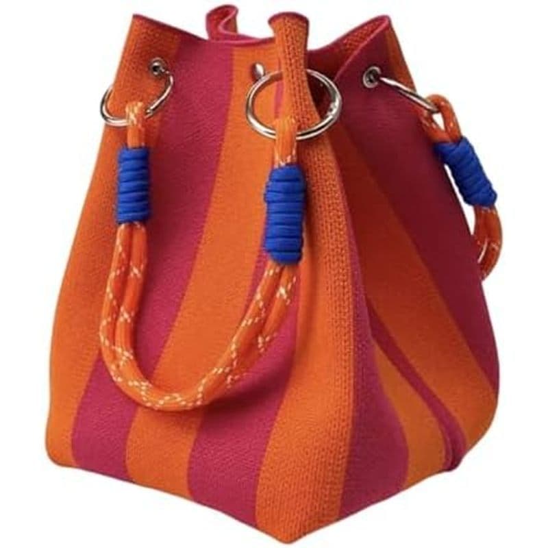 Sacola , Bolsas Balde Para Mulheres , Bolsa Tote De Malha Listrada De Ombro De Crochê Artesanais Uso Casual