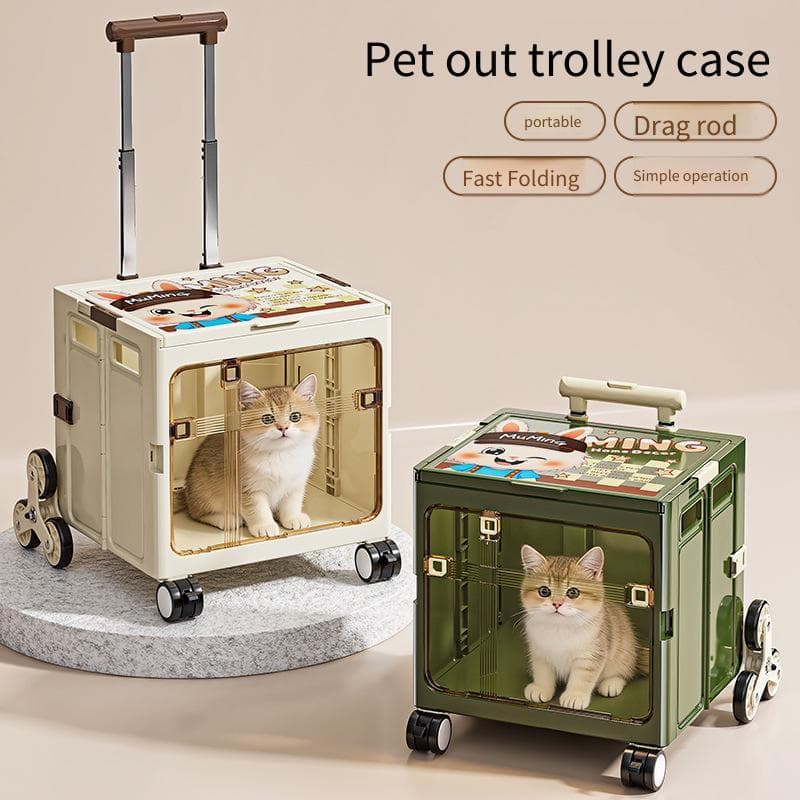 Carrinho para animais de estimação, estojo portátil dobrável para carrinho de porta dupla, carrinho de escalada de plást