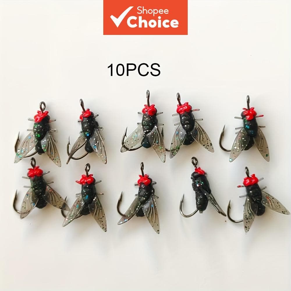 10/20 unidades Isca Artificial com Anzol, Caixa com Mosca Preta - Acessórios de Pesca