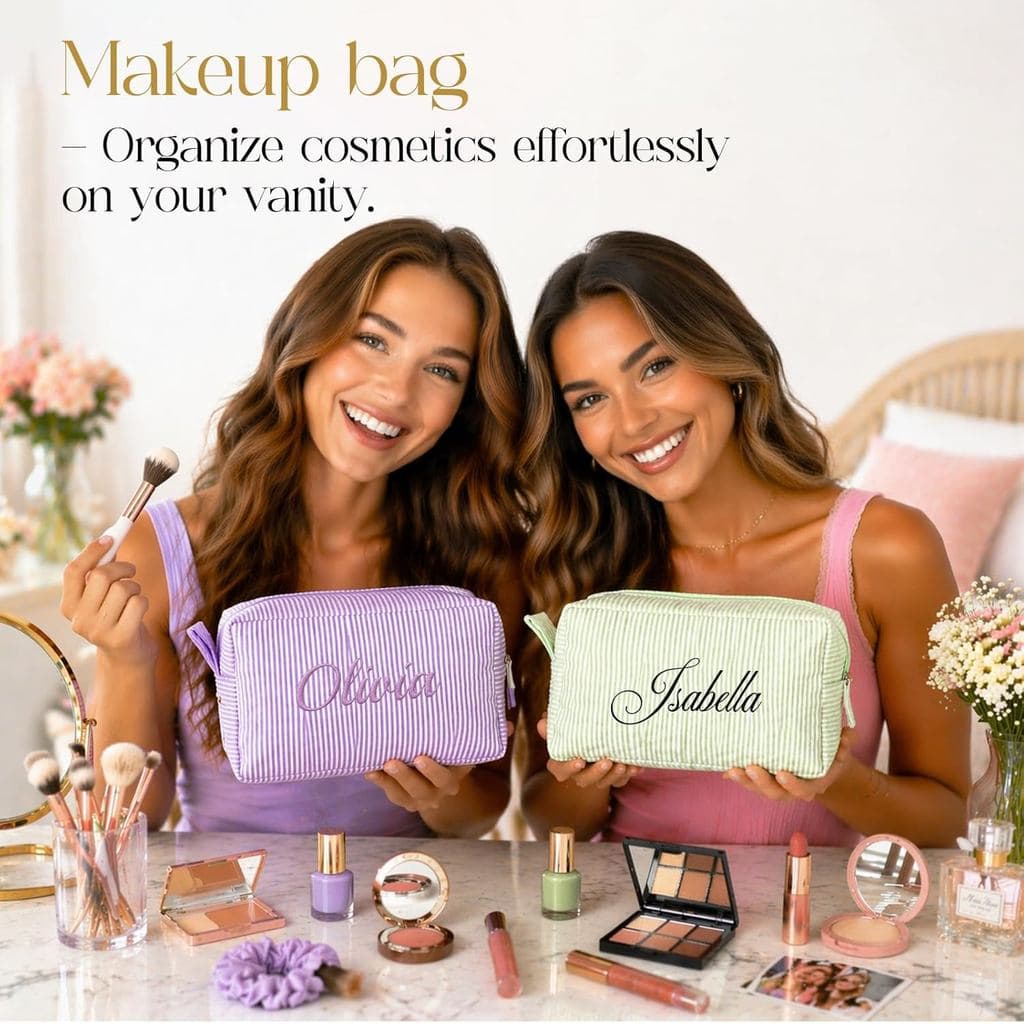 Bolsa de Maquiagem Personalizada com Nome Bordado, Nécessaire de Viagem, Estojo de Higiene, Presente para Noivas, Festas