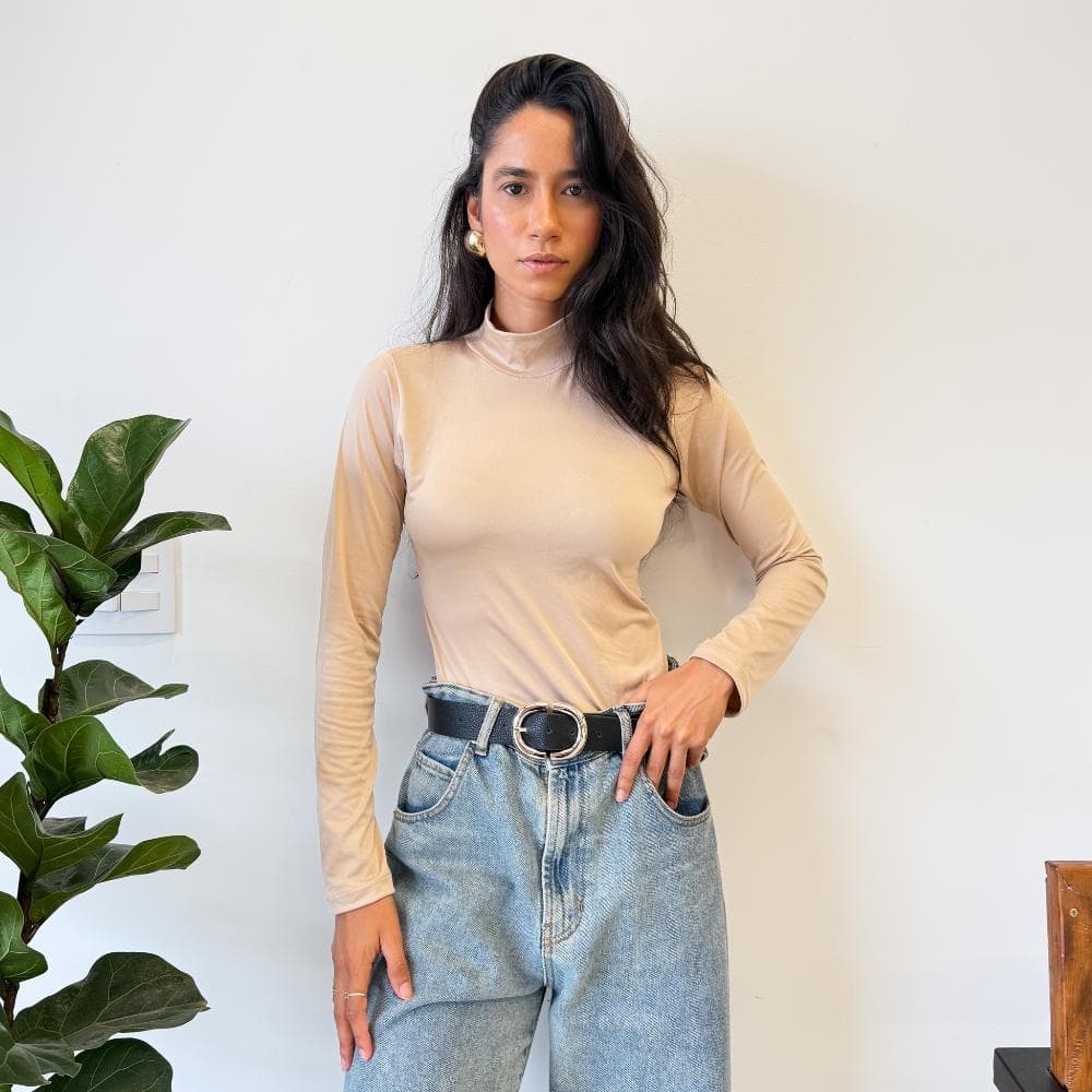 Blusa Feminina Estilosa Manga Longa Elegante Gola Alta Confortável Básico Liso Camisa De Frio Segunda Pele