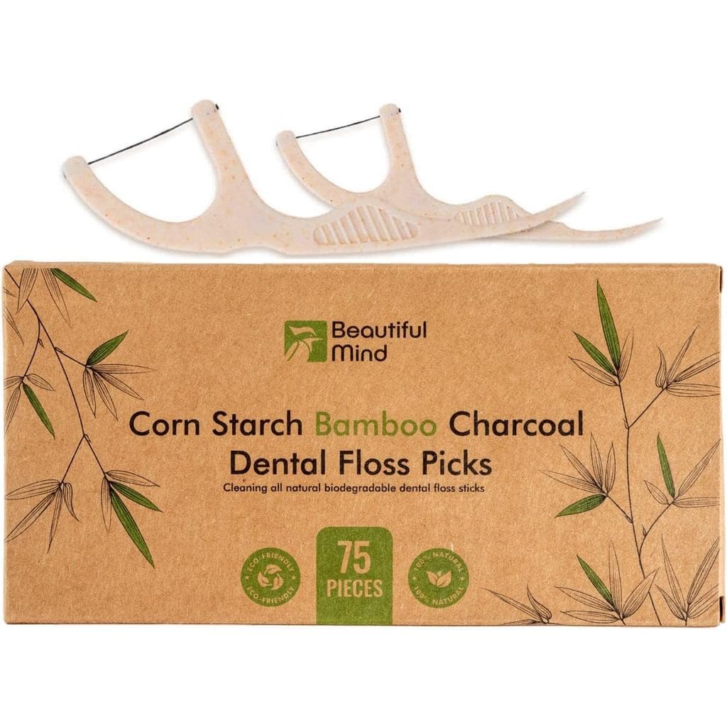 Palitos de Fio Dental Natural, Pacote com 75 Unidades – Palitos de Fio Dental Orgânicos e Biodegradáveis com Fio de Carv