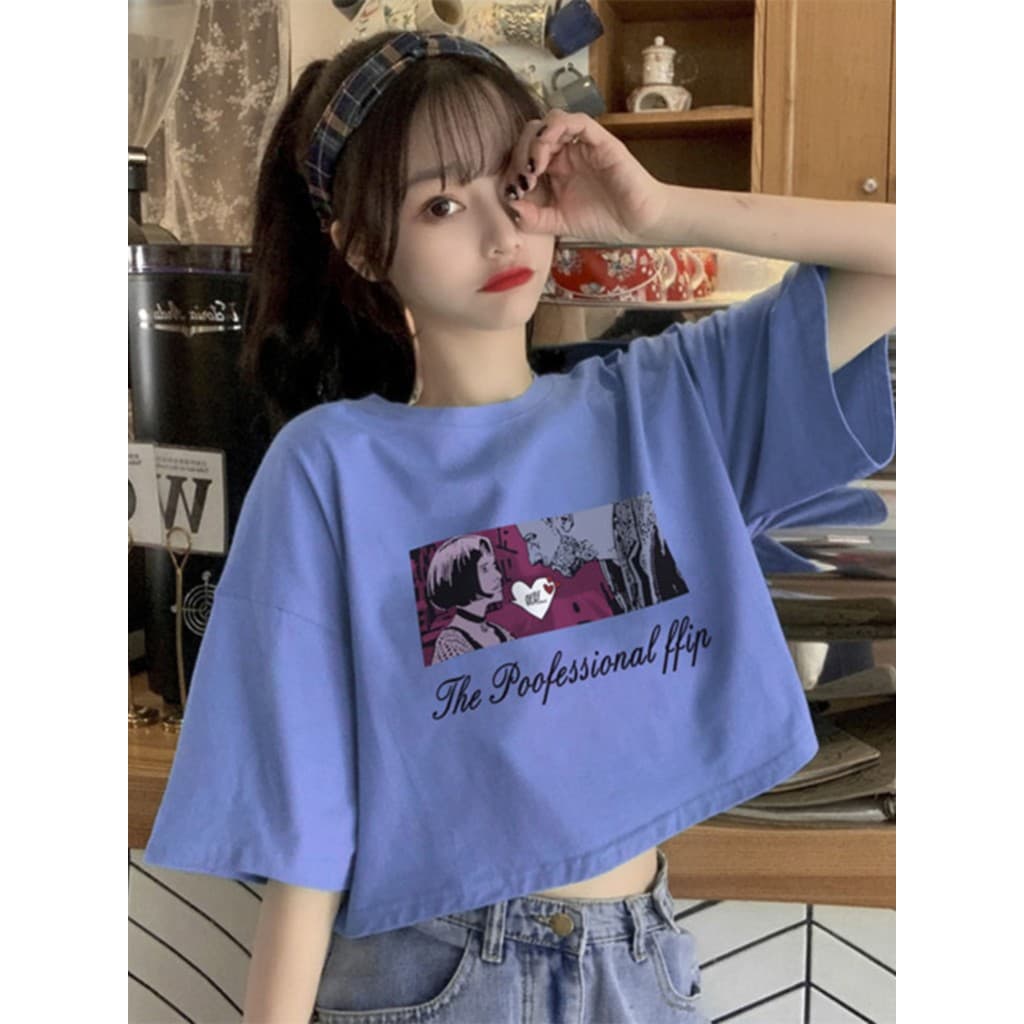 Camiseta feminina de manga curta na moda nacional de algodão puro verão 2025 novo estilo solto umbigo recortado Top curt