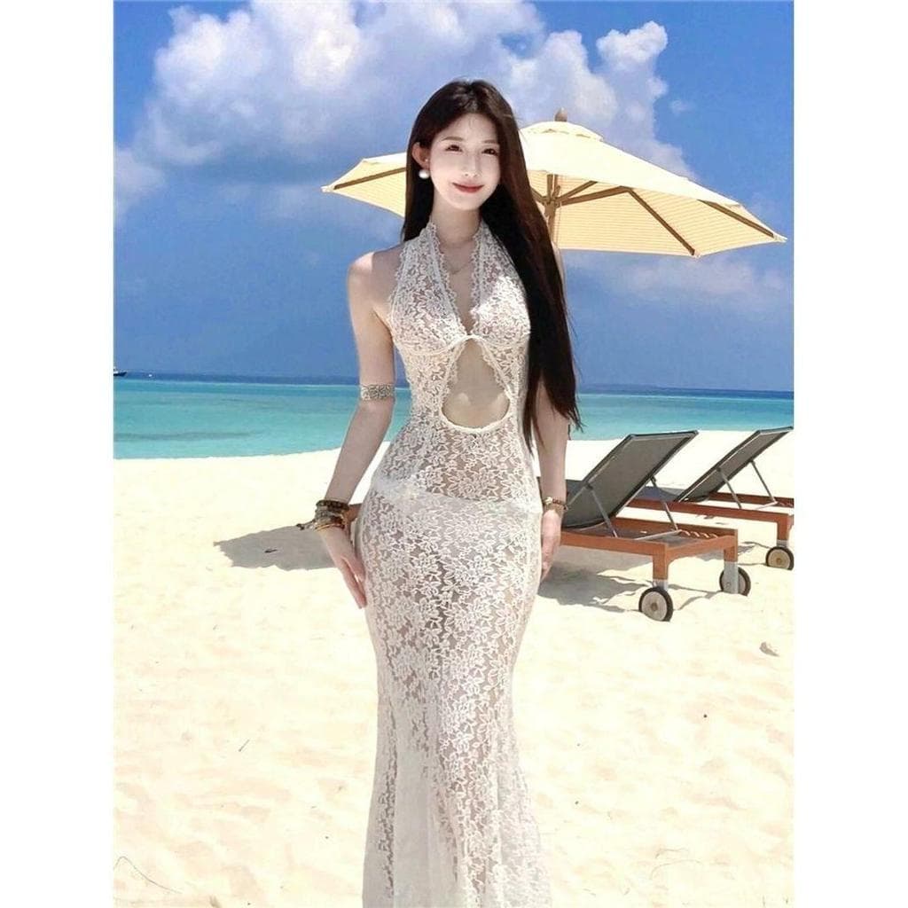 Novo estilo falso oco puro desejo halter pescoço halter renda biquíni feminino verão beira-mar viagem praia estilingue s