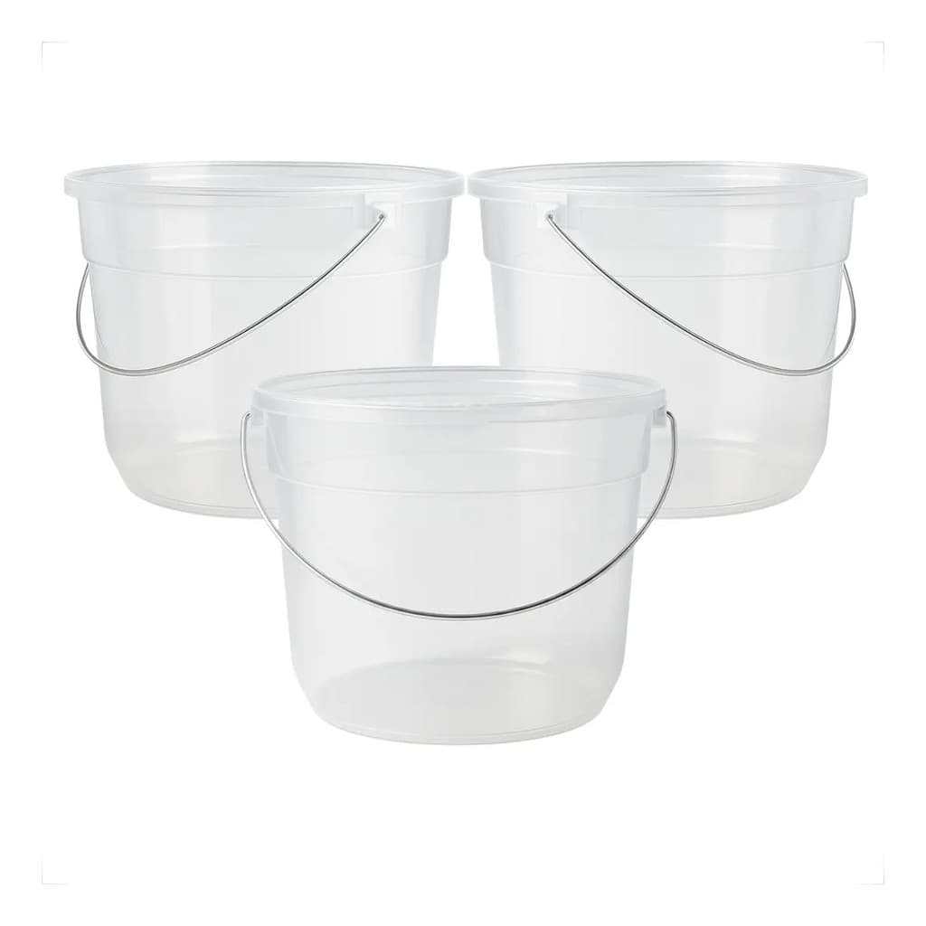 3 Baldes 8 Litros Transparente Multiuso Com Alças Fortes Cor Cristal/Transparente