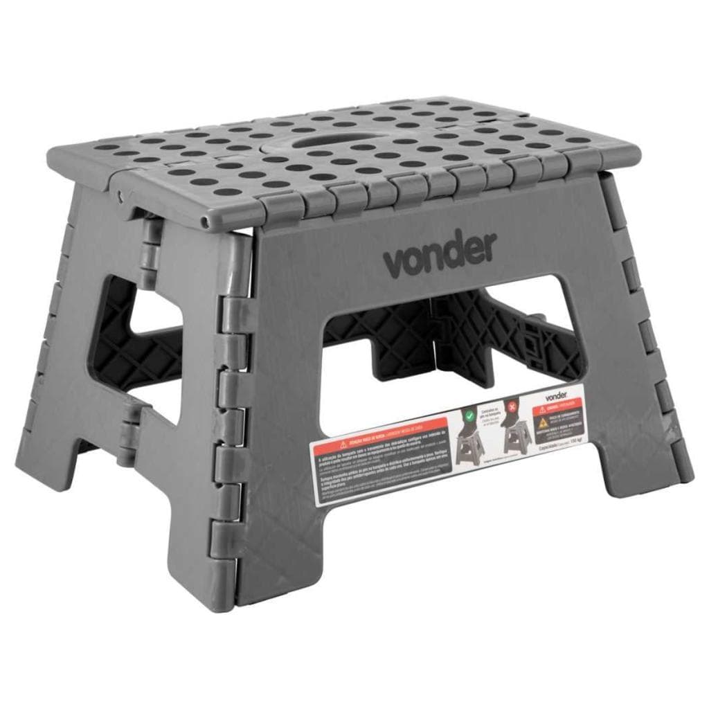 Banqueta Plástica Dobrável Cinza Altura 22Cm Vonder 150kg
