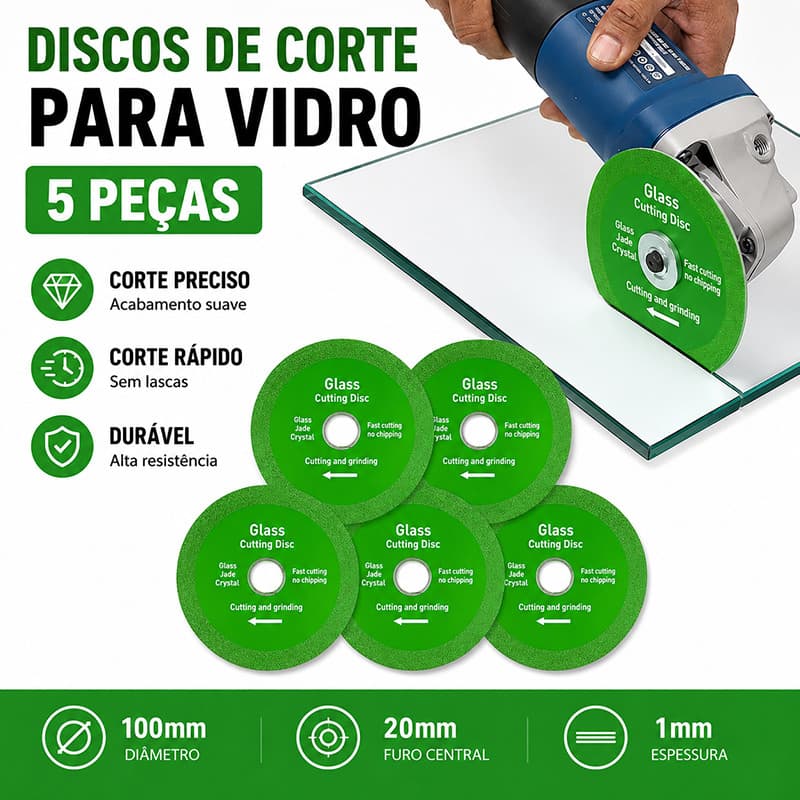 Kit 5/10 Discos Diamantado Para Corte De Vidro Porcelanato Piso e Cerâmica 100mm X 20mm