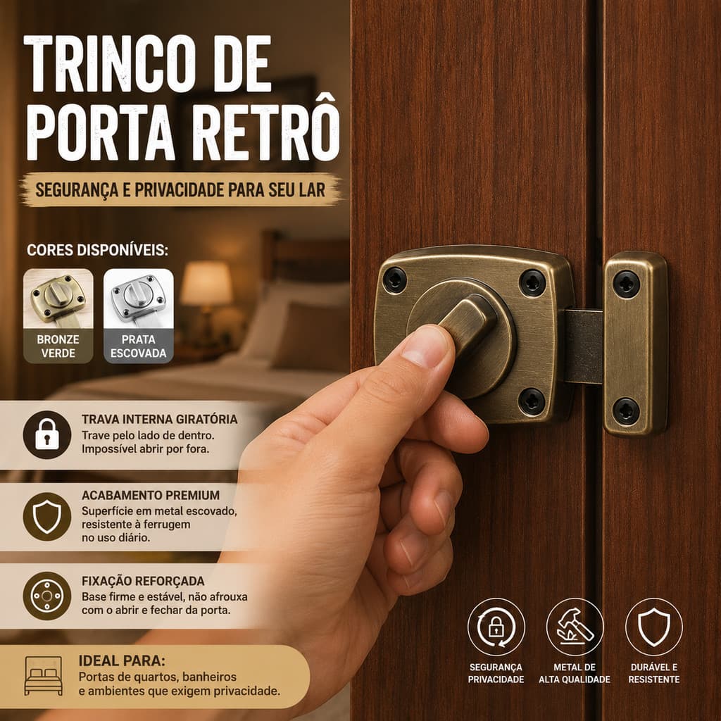 Fechadura de Segurança em Liga de Zinco com Ferrolho Antifurto de Sobrepor para Porta Forte e Robusta