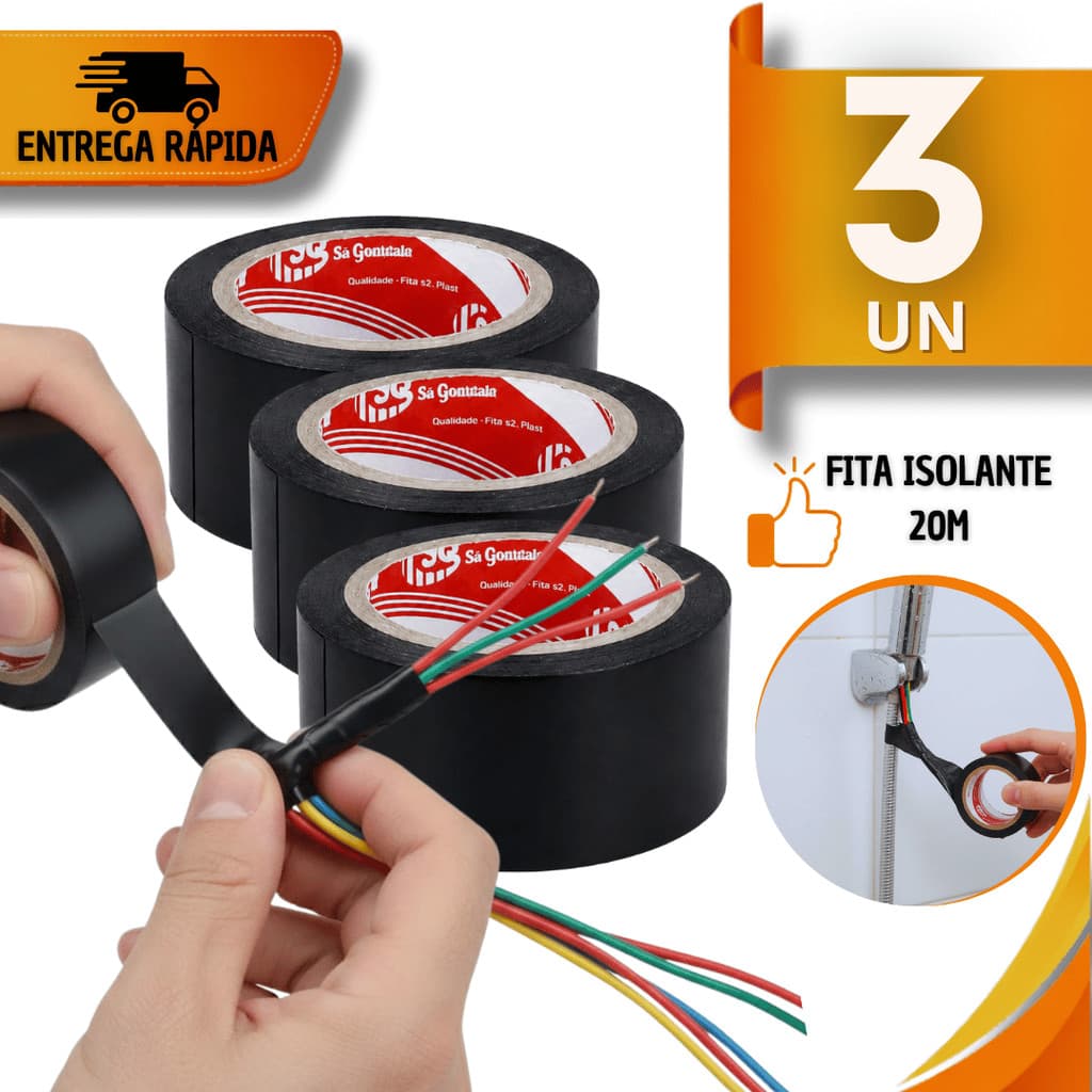 Utilidade  Rolo Fita Isolante Preta Com 20 Metros Antichama Fios Cabos Uso Domestico Profissional Pratico
