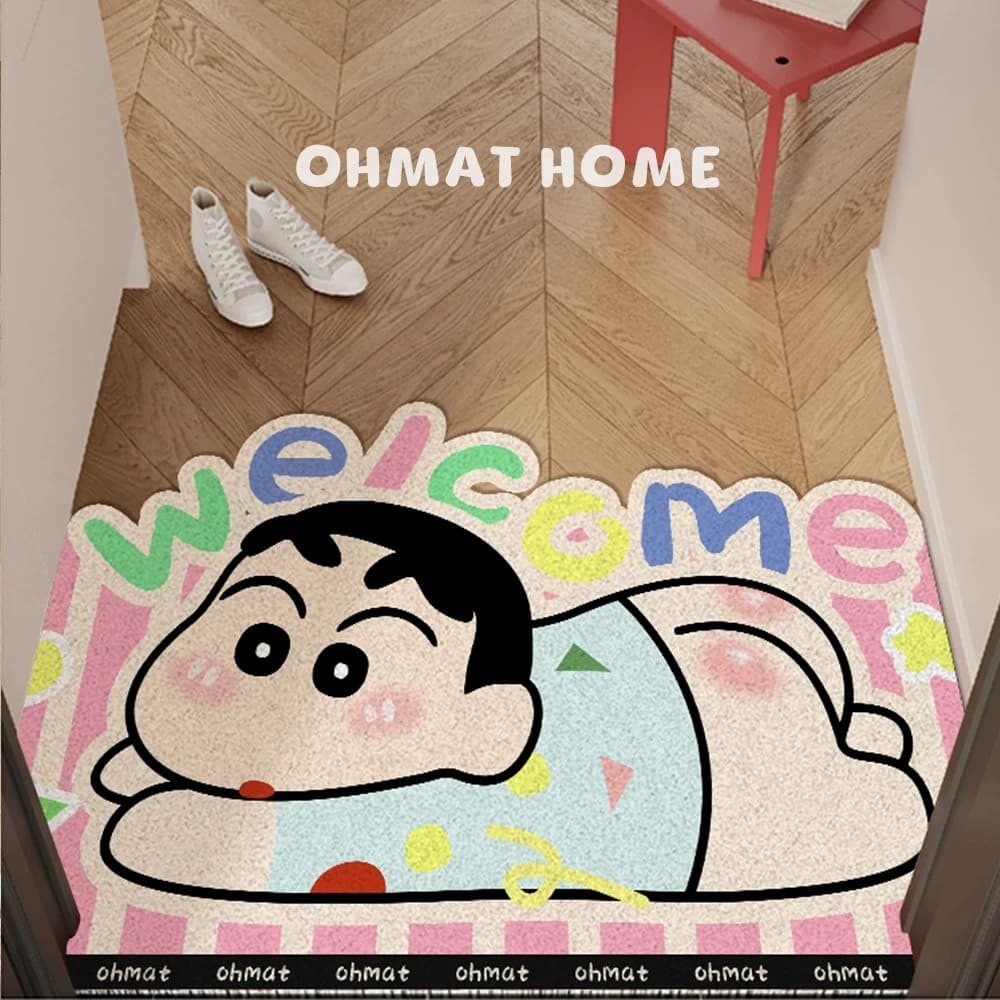 Bonito dos desenhos animados Shin-Chan círculo de seda entrada porta esteira entrada remoção poeira pé esteira pode ser