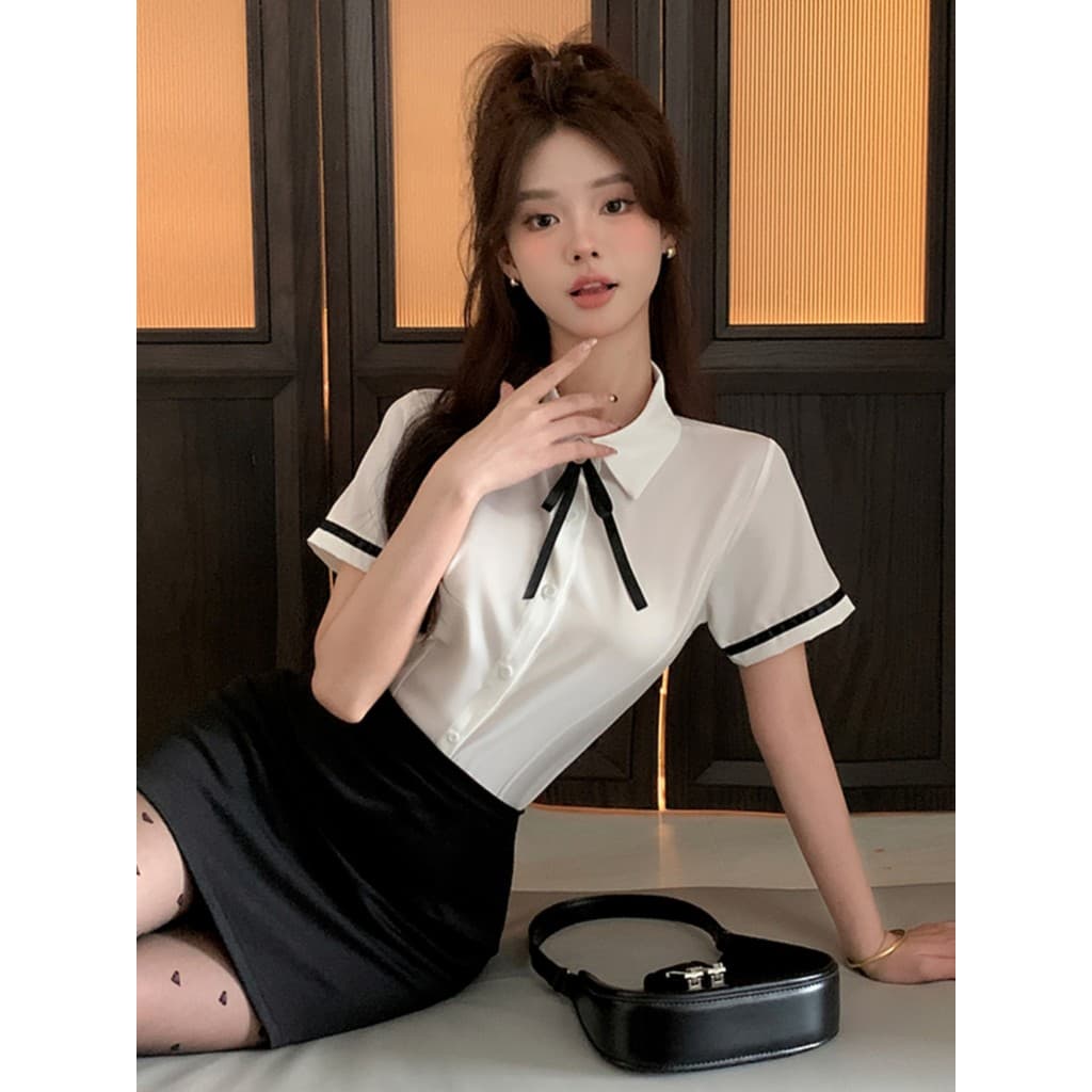 Commuter profissional Workwear terno de redução de idade feminino estilo Preppy camisa branca de manga curta JK uniforme