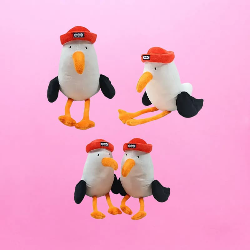 Bonito Gaivota Brinquedo De Pelúcia 38cm Pássaro Legal Com Chapéu Vermelho Macio Animal Boneca Kawaii Plushie Travesseir