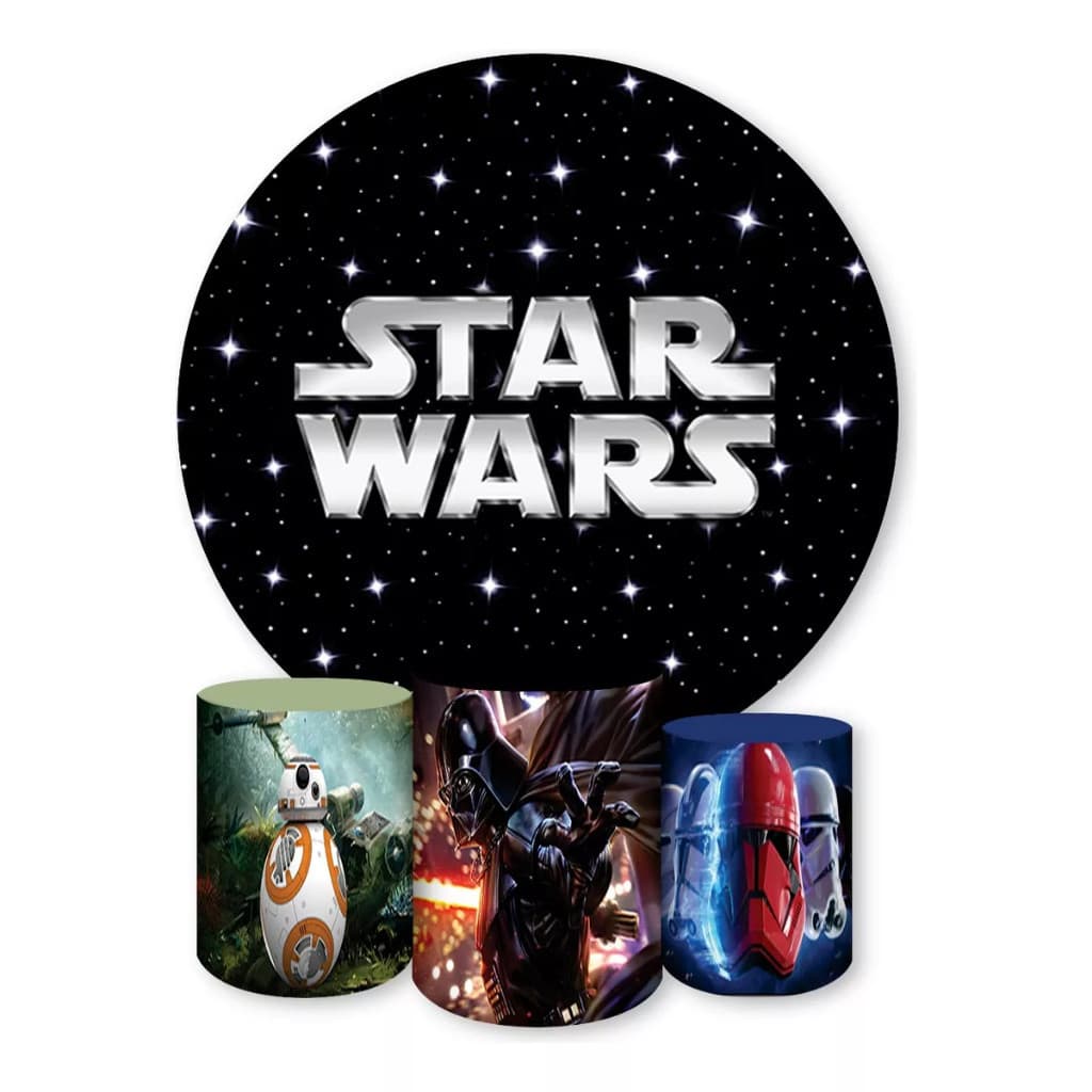 Kit Capa De Painel Redondo + Trio Capa De Cilindro Decoração De Festa Tema Star Wars Filmes | Envio ágil