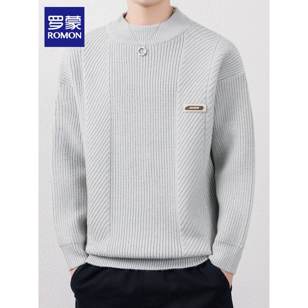Suéter Lomon masculino 2026 primavera novo estilo cor sólida meia gola alta suéter solto suéter Casual masculino