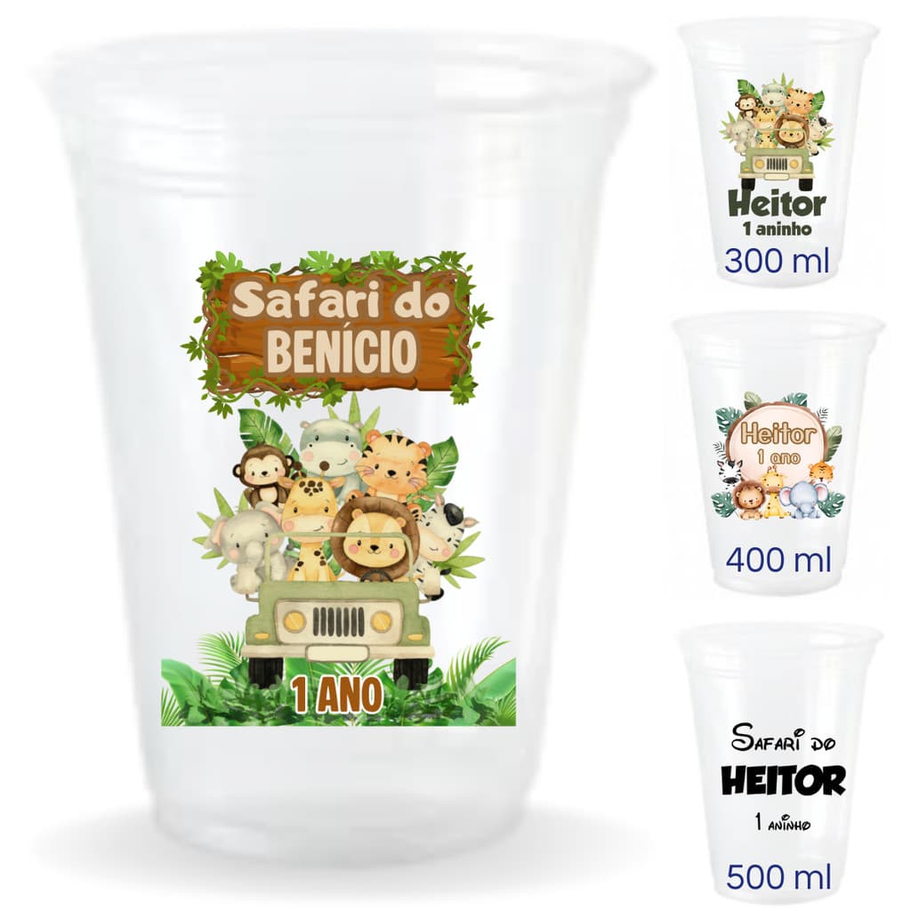 Kit 100 Copo Descartável Personalizado Colorido Aniversario Safari | 15 anos | Casamento | Festa | Tardezinha
