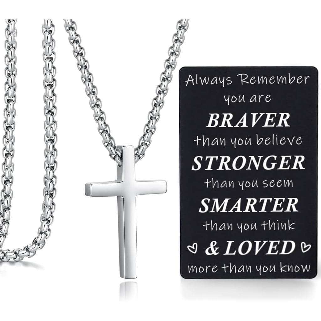 Conjunto de Presentes Quietsun para Adolescentes/Homens/Crianças - Colar com Cruz + Carteira de Metal - Caixa de Present