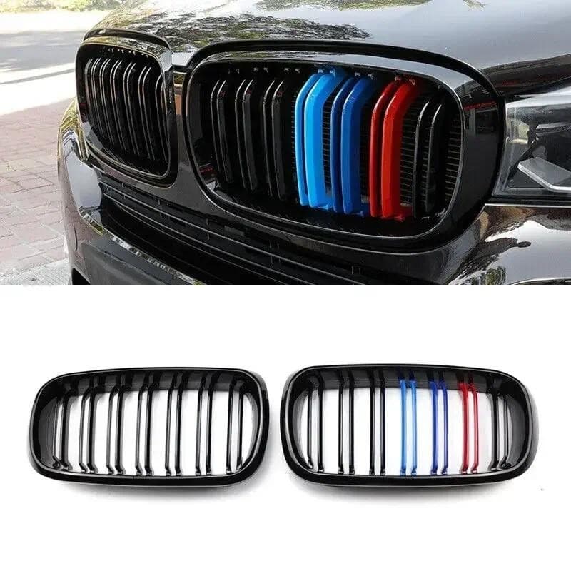 F15 F16 Par Carro Duplo Ripas Frente Rim Corrida Grade Substituição Para BMW X5 X6 2014 2015 2016 2017 Grillsauto Peças