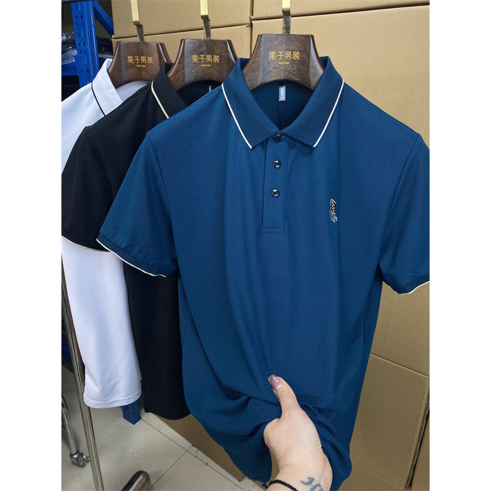 Conciso limpo verão camisa POLO de manga curta refrescante tio de meia-idade meia manga camiseta magro-