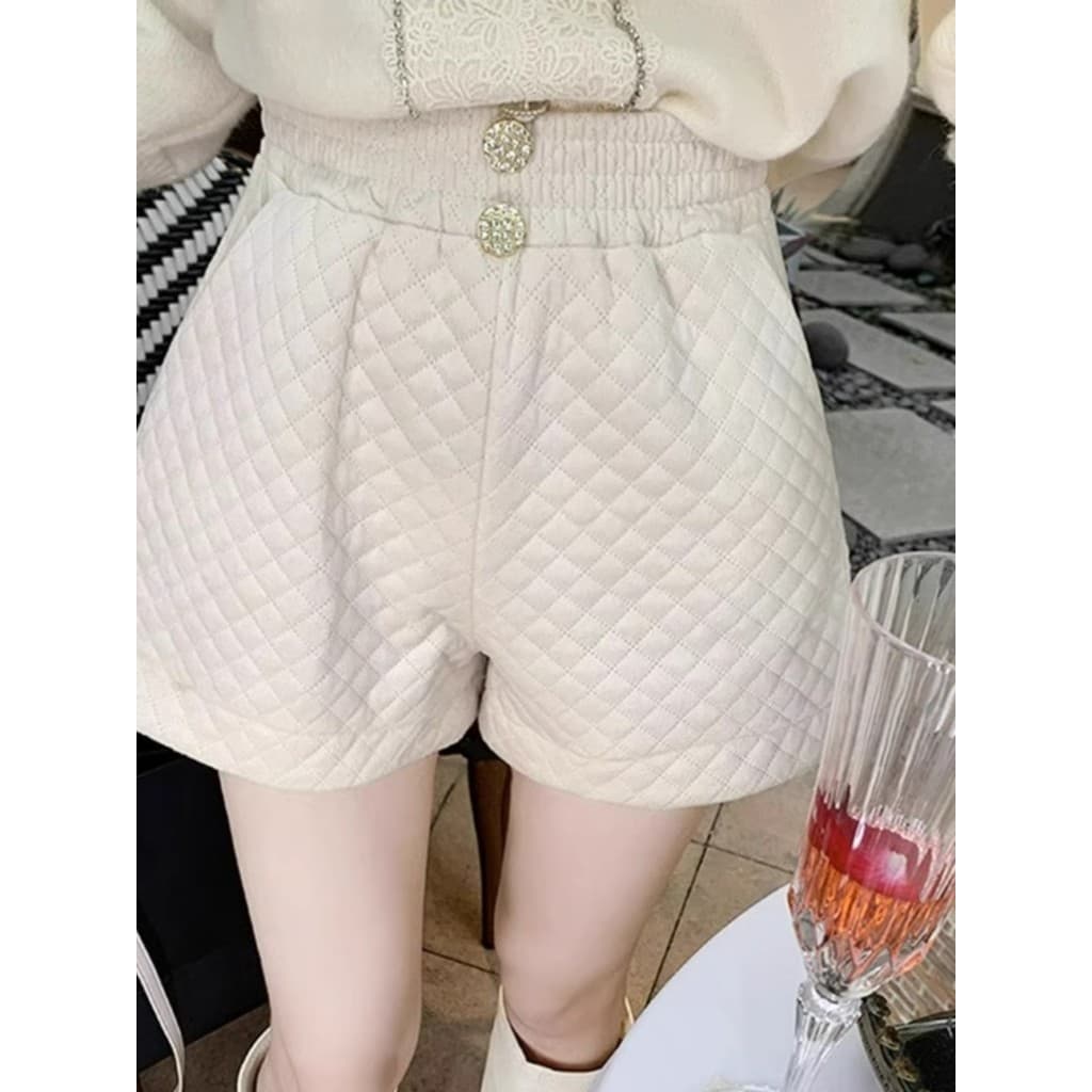 Xiaoxiang estilo cintura alta a linha acolchoado Shorts feminino outono inverno coreano calças casuais diamante engrossa
