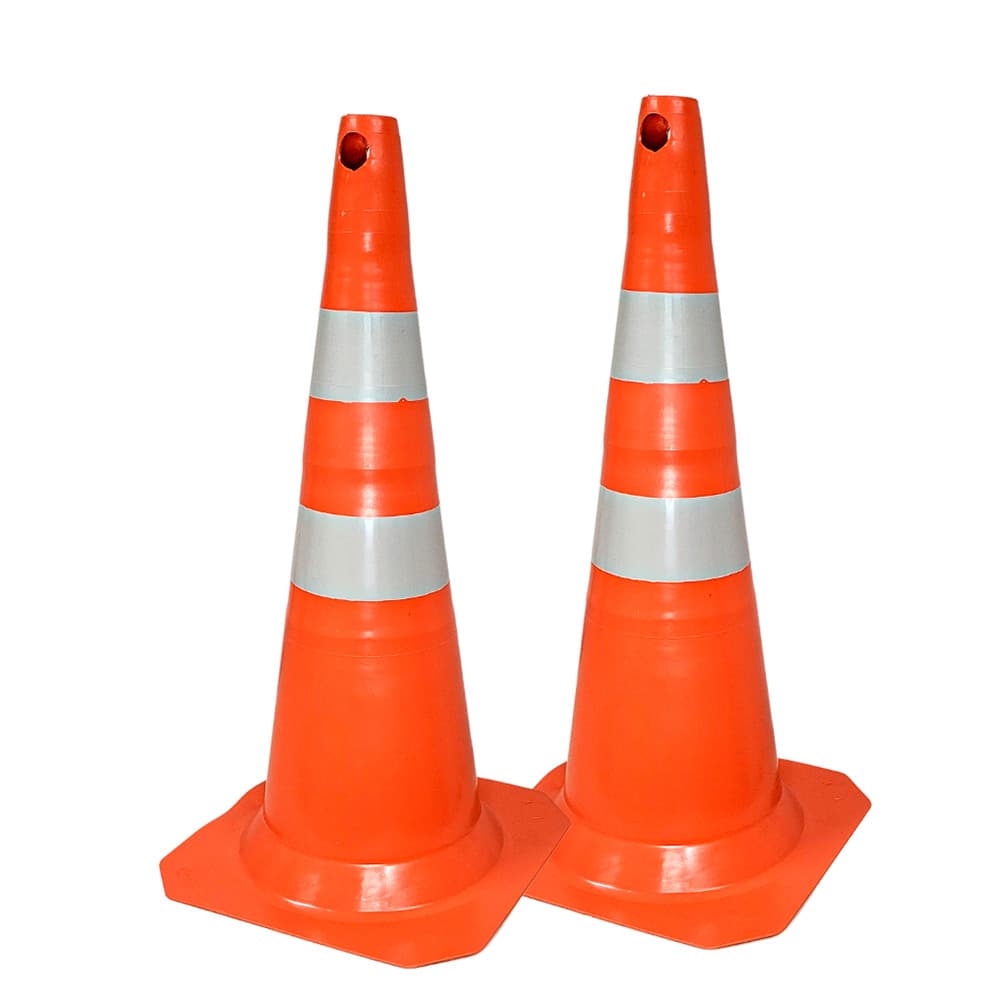 Kit 2 Cone De Pvc Rígido 75cm Sinalizador De Trânsito Obras Segurança Viária Laranja Alta Visibilidade Plastcor Kit