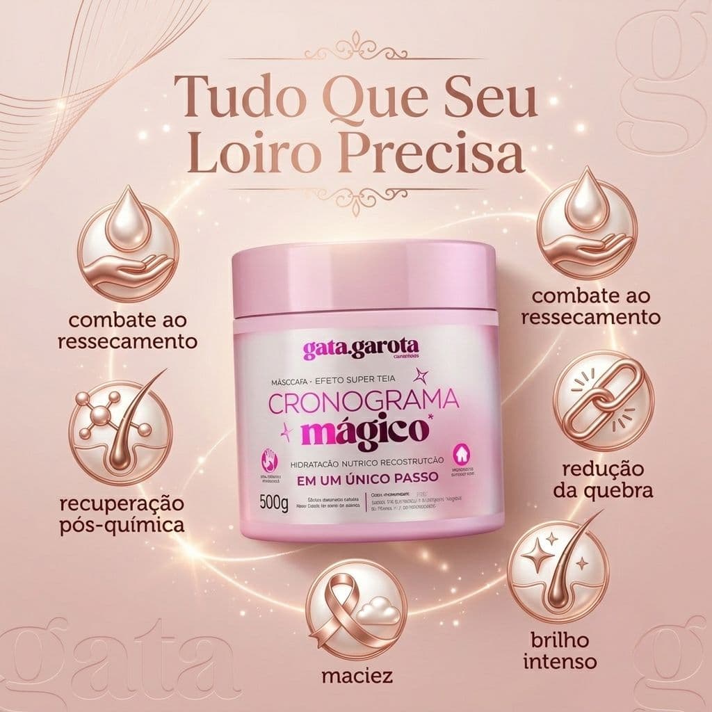 Mascara de Tratamento Cronograma Capilar para Cabelos Loiros, com Luzes Gata Garota 3 em 1 500G