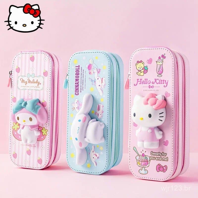 Novo caso de lápis Kawaii Sanrio HelloKitty Kuromi MyMelody bonito desenho animado estudante de grande capacidade papel