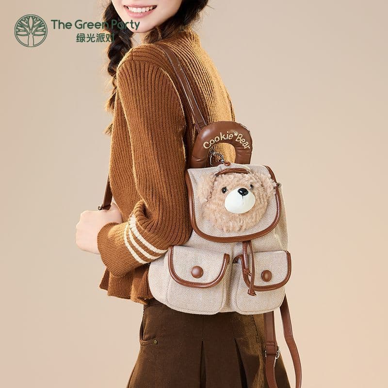 Oriental Fuxiang Comercial Co., Ltd. TheGreenParty TheGreenParty Bear Mochila Primavera Outono Retro Grande Capacidade C