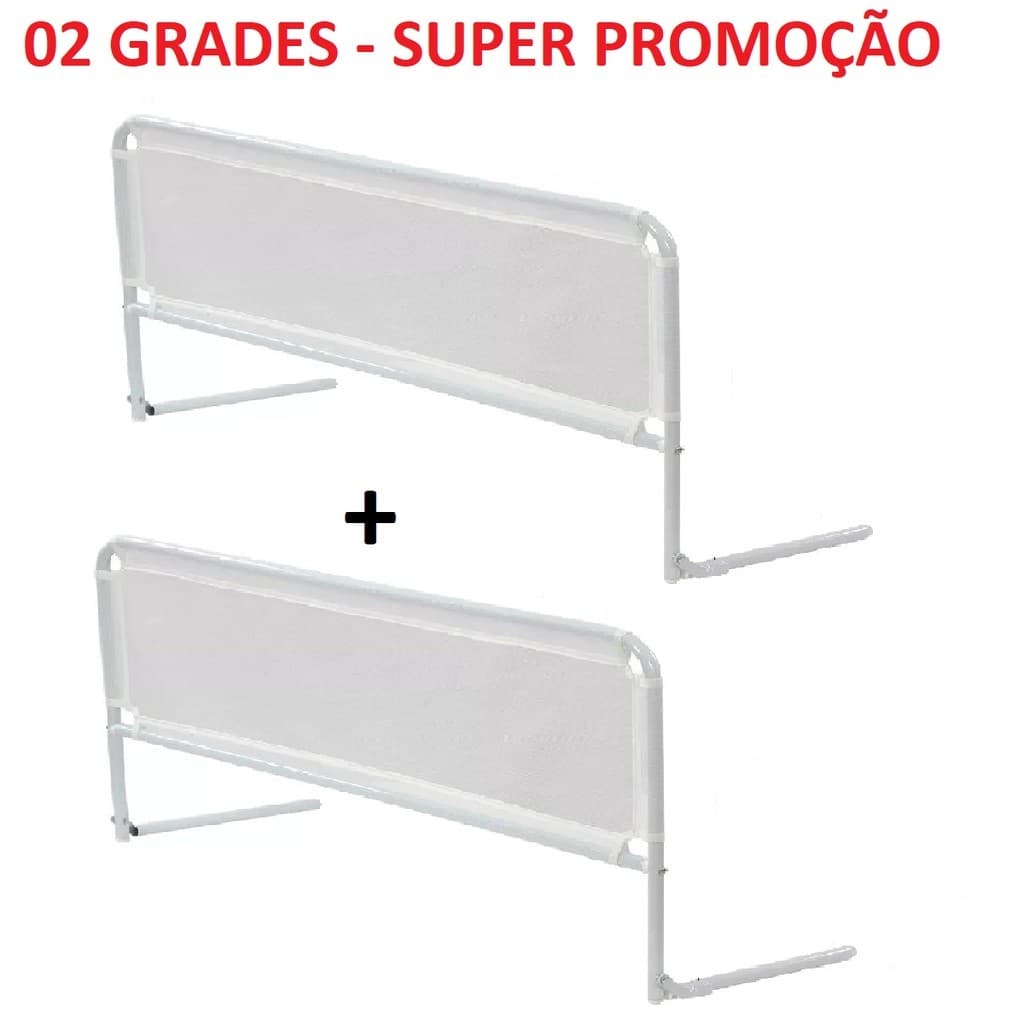 2 Grades Para Cama Proteção Tela Segurança Bebê E Idosos - Serve cama Normal e Box - Altura 45cm