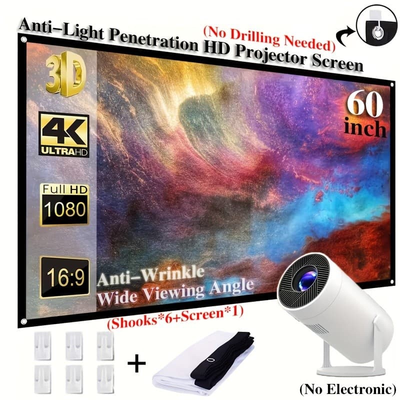 Tela De Projetor Portátil Ultra HD De 152.4 Cm 4K , Projeção 16 : 9 Fina Dobrável