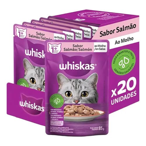 Ração Úmida Whiskas Sachê Gatos Adultos Salmão 85g C/ 20 Un