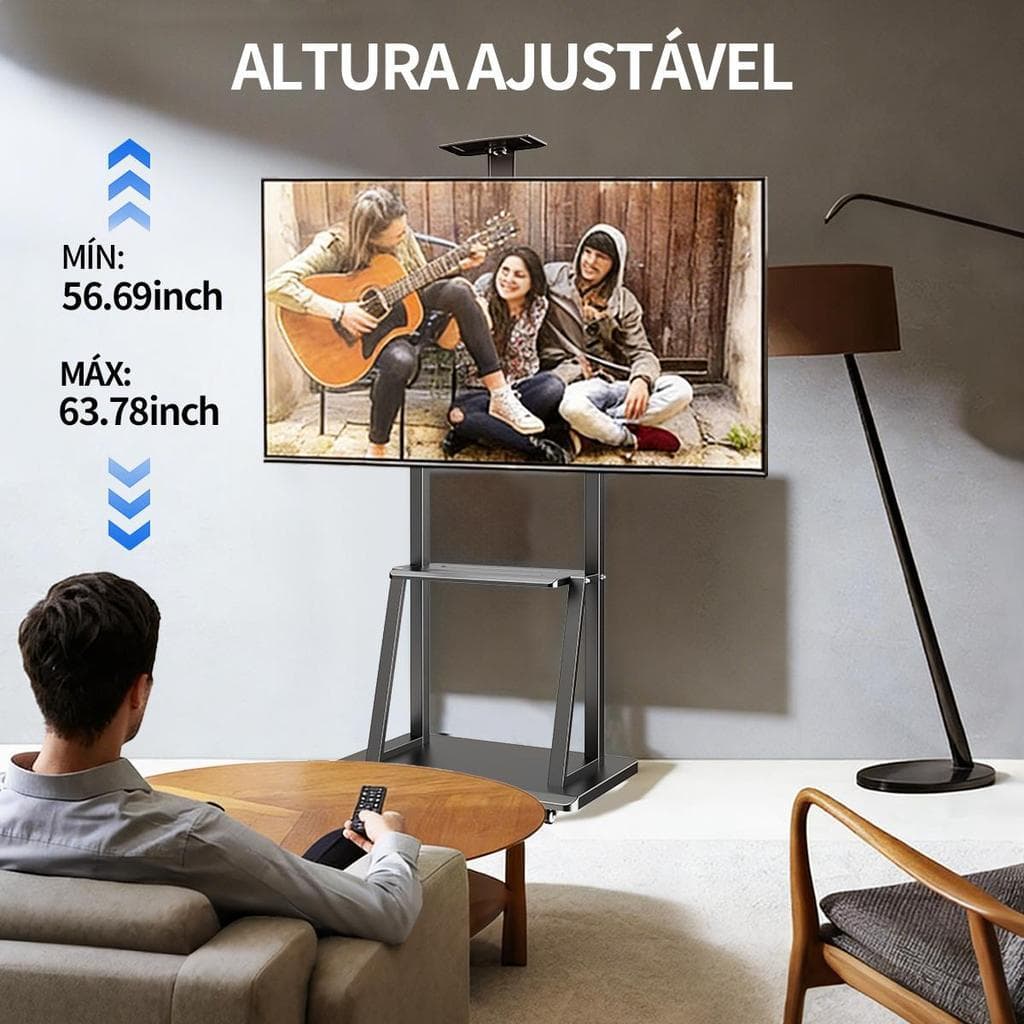 Suporte portátil para TV, compatível com telas planas/curvas LCD, OLED e 4K, com padrão VESA de até 600x400 mm (preto).