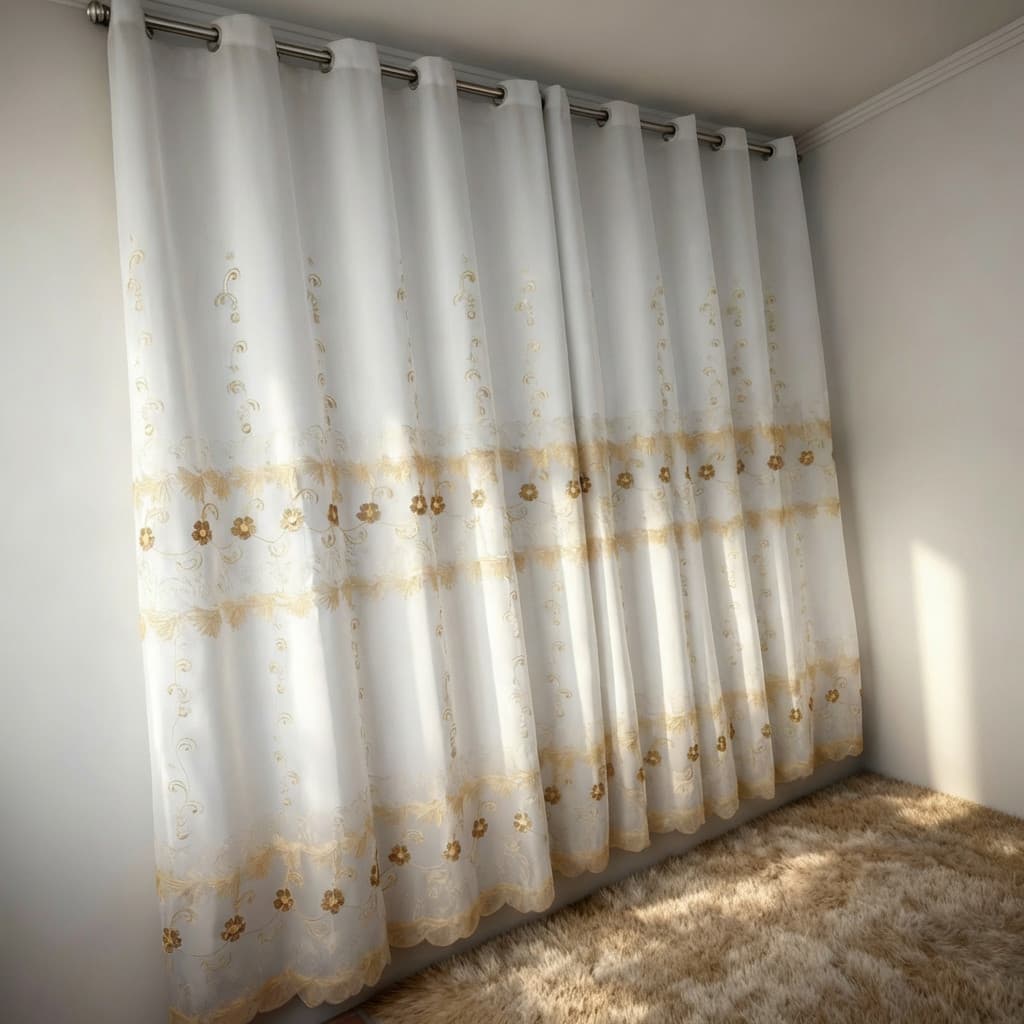Cortina Luxo Bordada Com Forro de Microfibra-PROMOÇÃO
