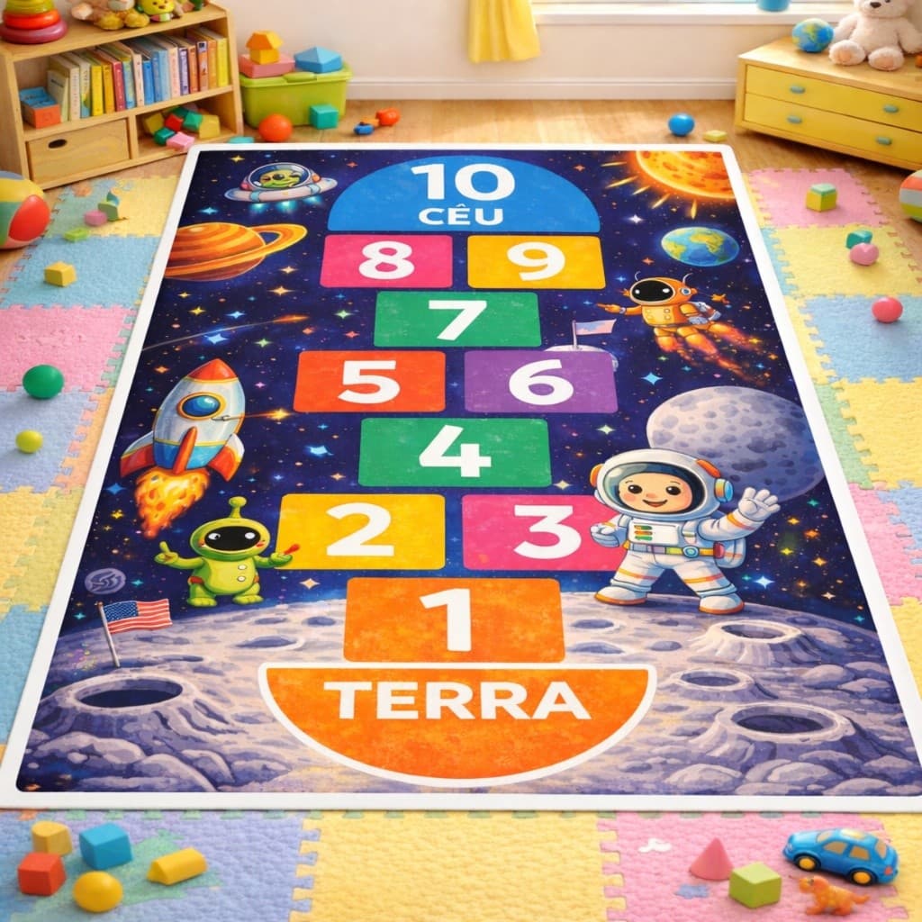 Amarelinha Infantil Divertida – Tapete Educativo Colorido para Brincar e Aprender