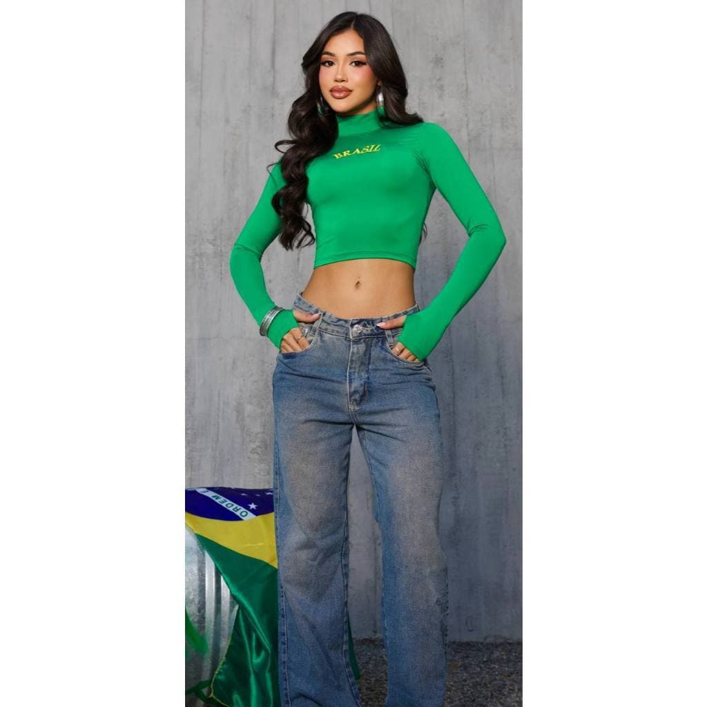 Cropped Brasil Feminino Fashion Tendência da Temporada Gola Alta " Envio Imediato "