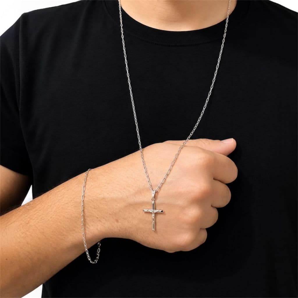 Conjunto de Colar e Pulseira Masculina Folheados em Aço Inoxidável Colar 70cm e Pulseira 20cm