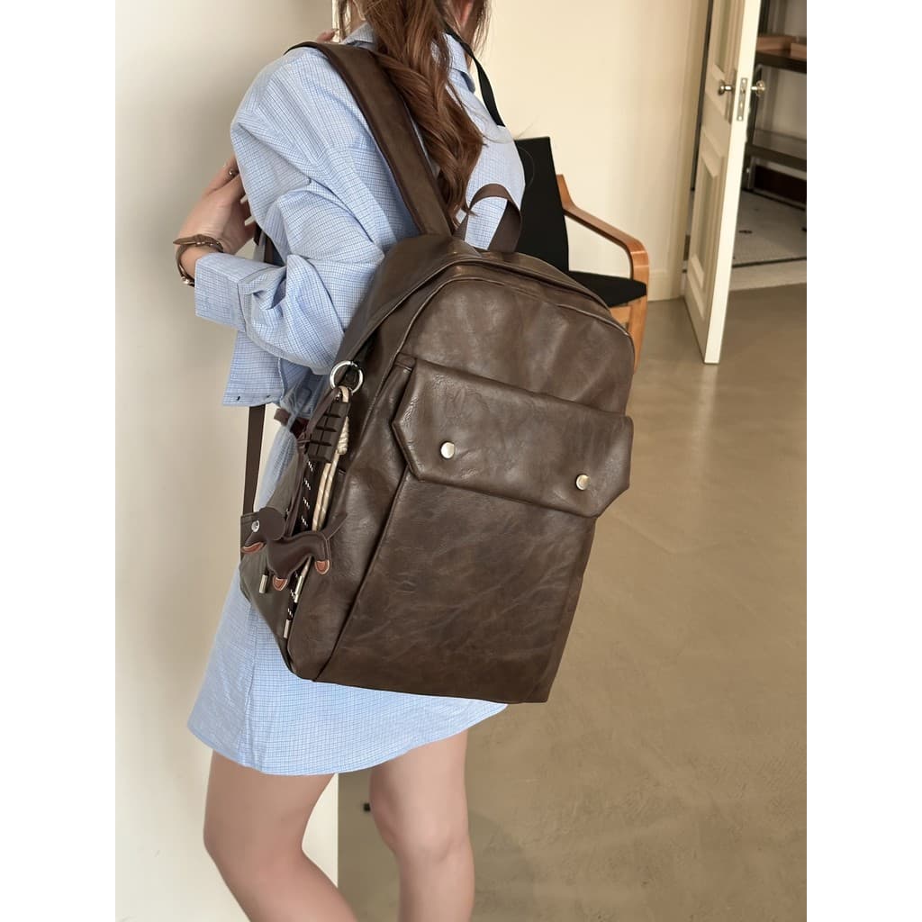 Retro estilo britânico plutônio mochila de couro macio estudante universitário Commuter computador mochila masculino Str