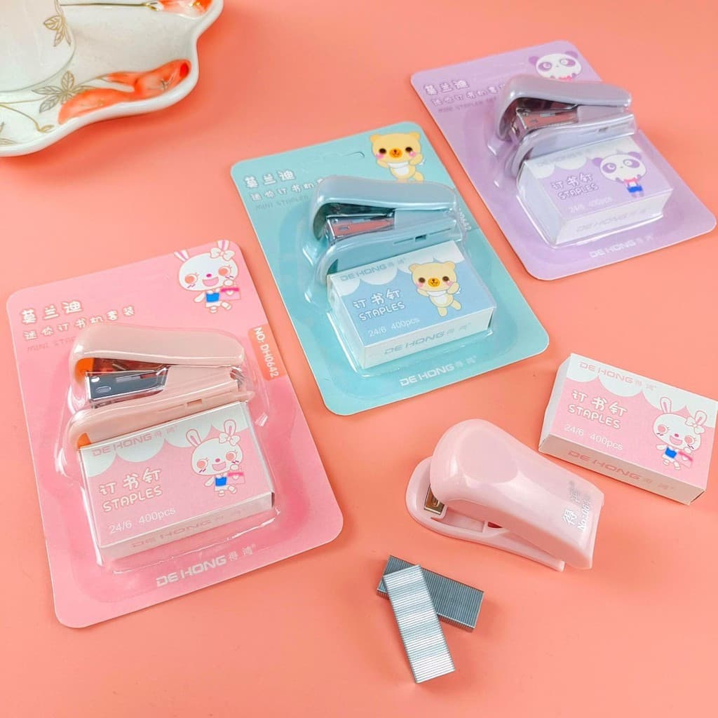 Conjunto de Mini Grampeador e 400 Grampos Pequenos Portáteis 24/6, Adequado para Escritório V1TR 1TUH