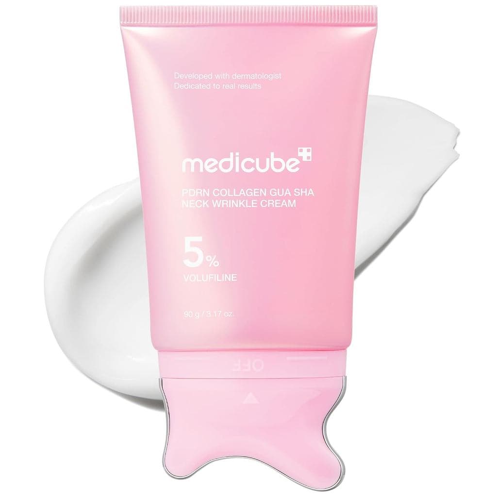 creme anti-rugas para pescoço medicube PDRN Collagen |     Massageador Gua Sha com 5% de Volufiline. |     Cuidado de fi